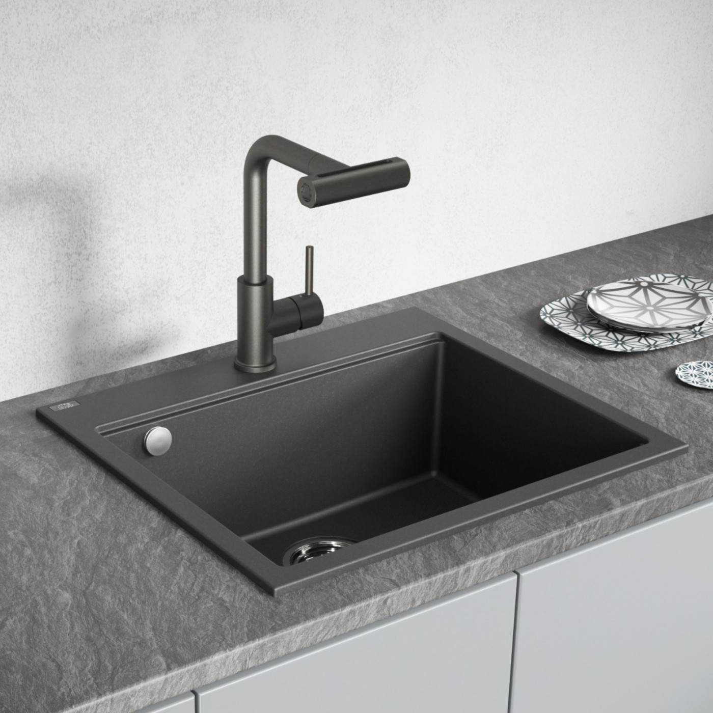 Zlewozmywak Jednokomorowy Granitowy Czarny TAU Zlewozmywak Jednokomorowy Granitowy Czarny TAU