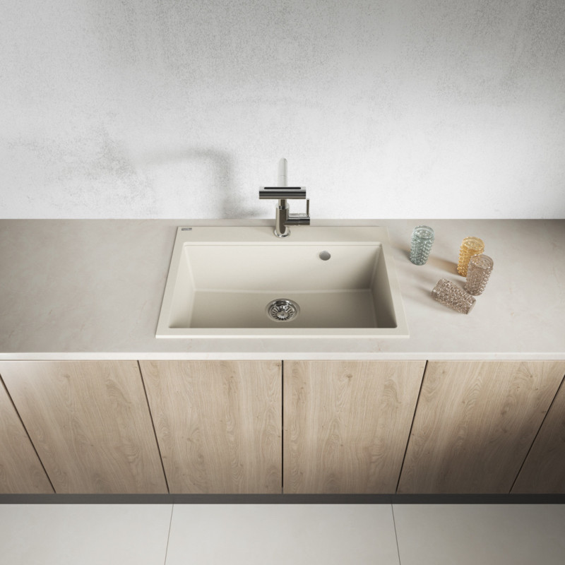 Zlew Zlewozmywak Granitowy Beżowy Laveo TAU Wpuszczany Zlew Zlewozmywak Granitowy Beżowy Laveo TAU Wpuszczany