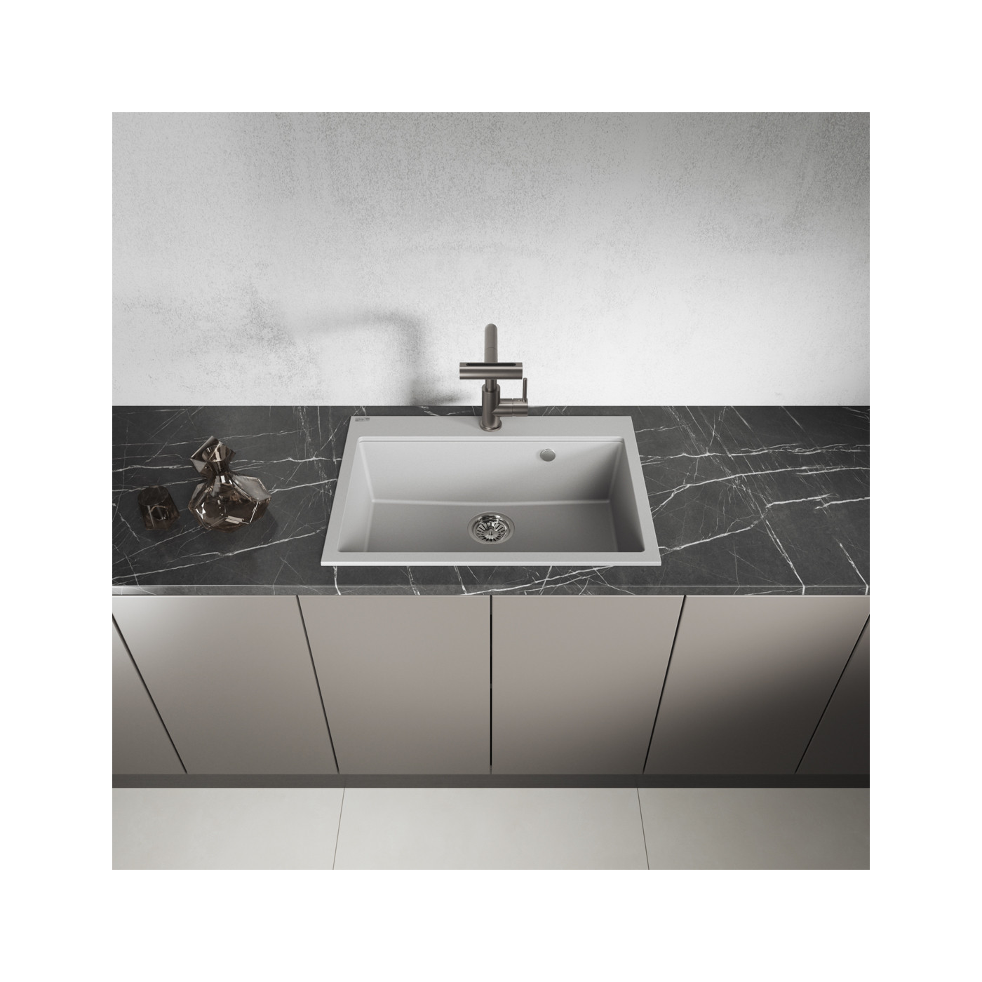 Zlewozmywak Granitowy 1 komorowy 50x70cm z syfonem Szary TAU Laveo Zlewozmywak Granitowy 1 komorowy 50x70cm z syfonem Szary TAU Laveo