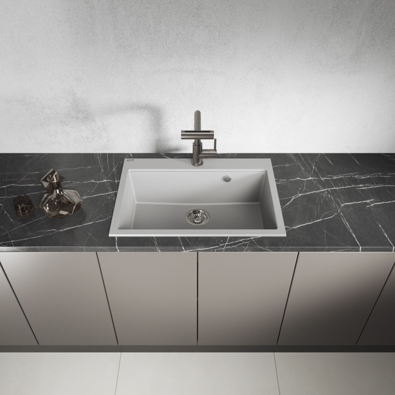 Zlewozmywak Granitowy 1 komorowy 50x70cm z syfonem Szary TAU Laveo Zlewozmywak Granitowy 1 komorowy 50x70cm z syfonem Szary TAU Laveo