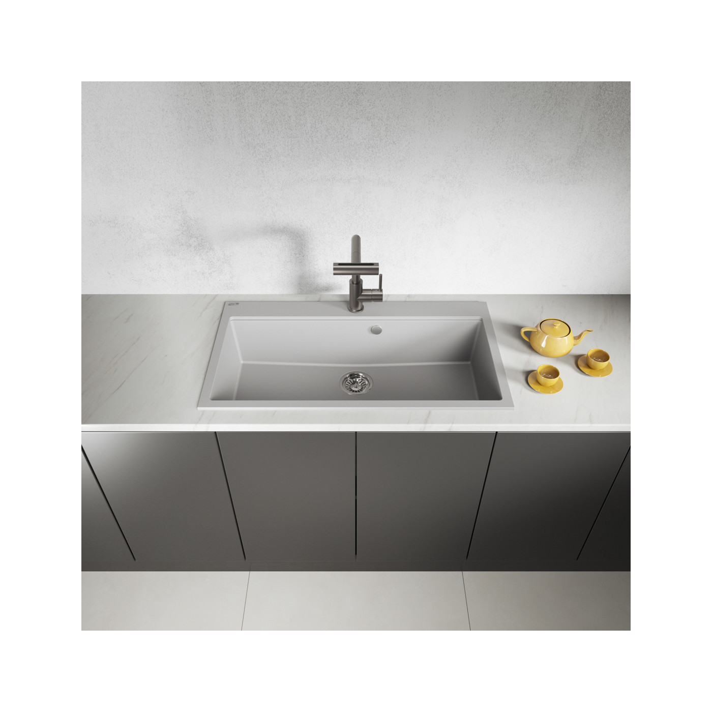 Zlewozmywak Granitowy 1 komorowy 50x90cm z syfonem Szary TAU Laveo Zlewozmywak Granitowy 1 komorowy 50x90cm z syfonem Szary TAU Laveo