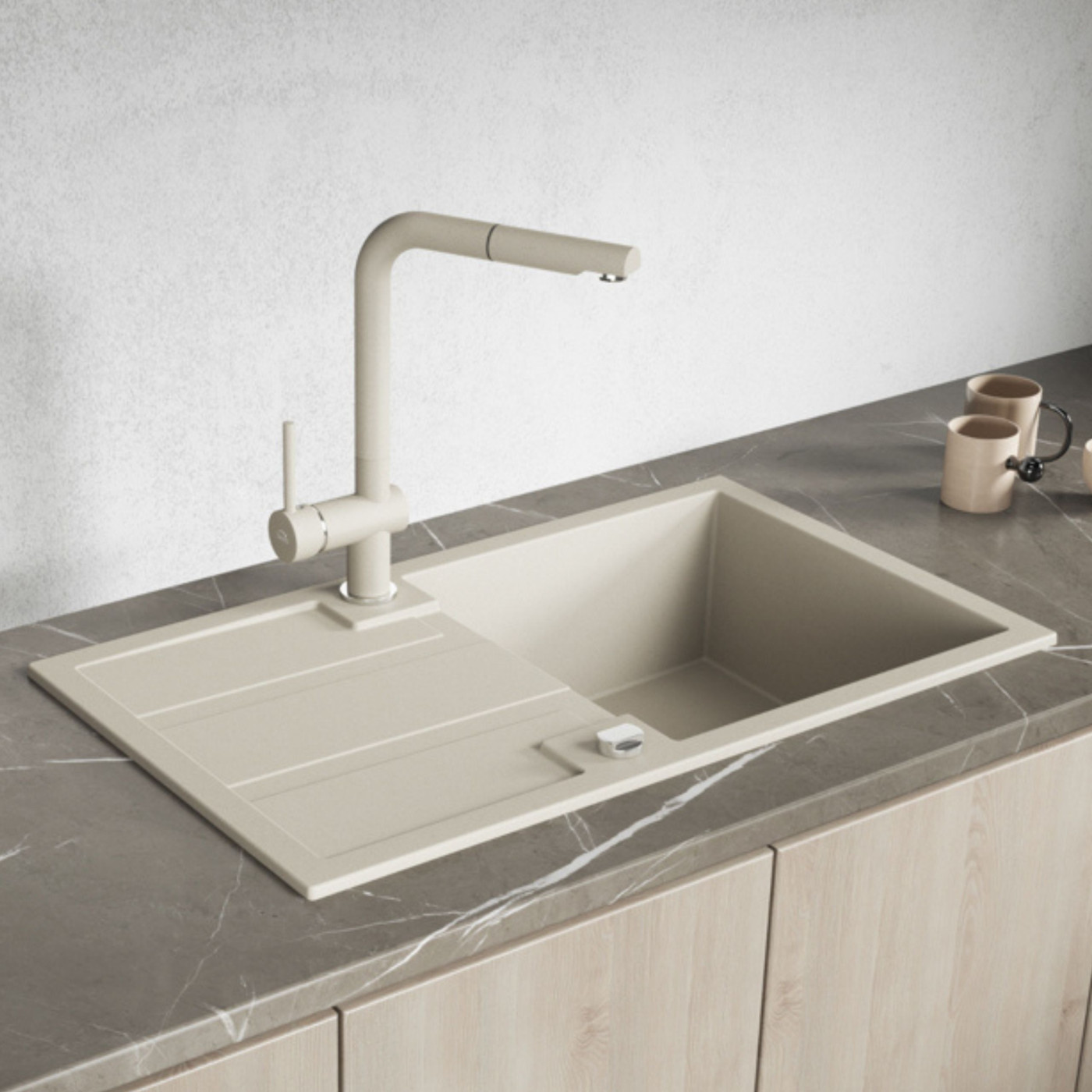 Zlew Zlewozmywak Jednokomorowy Beżowy z Ociekaczem BARBADOS