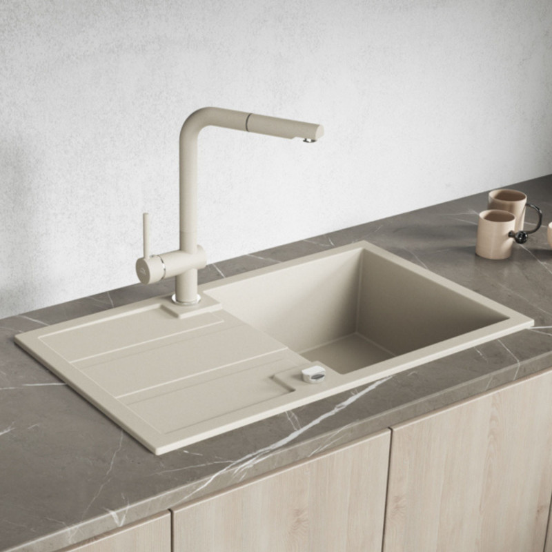 Zlew Zlewozmywak Jednokomorowy Beżowy z Ociekaczem BARBADOS