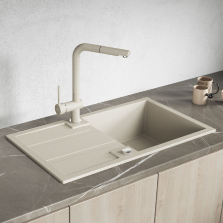 Zlew Zlewozmywak Jednokomorowy Beżowy z Ociekaczem BARBADOS Zlew Zlewozmywak Jednokomorowy Beżowy z Ociekaczem BARBADOS