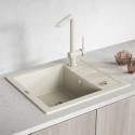 Zlewozmywak Granitowy 1-komorowy ociekacz 50x57cm syfon Laveo TRZYNASTKA Beżowy Zlewozmywak Granitowy 1-komorowy ociekacz 50x57cm syfon Laveo TRZYNASTKA Beżowy