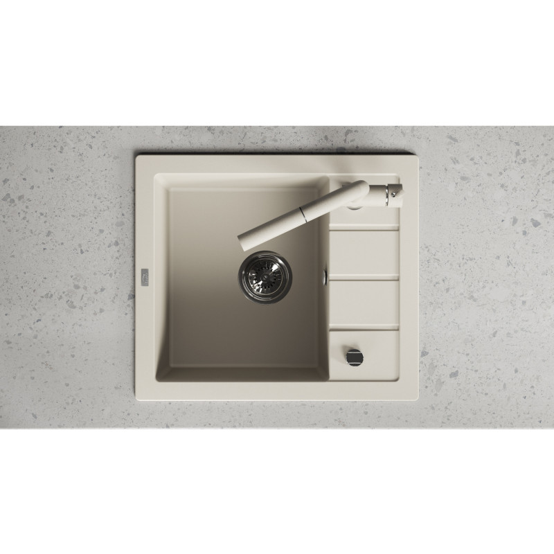 Zlewozmywak Granitowy 1-komorowy ociekacz 50x57cm syfon Laveo TRZYNASTKA Beżowy Zlewozmywak Granitowy 1-komorowy ociekacz 50x57cm syfon Laveo TRZYNASTKA Beżowy