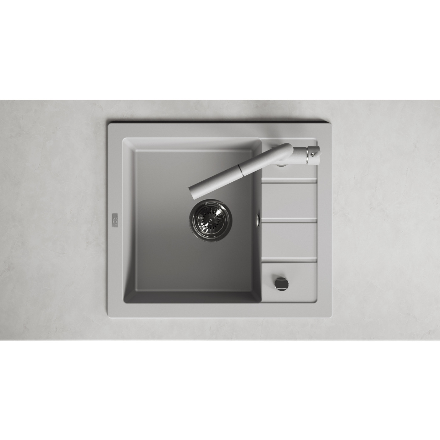 Zlewozmywak Granitowy 1-komorowy ociekacz 50x57cm syfon Laveo TRZYNASTKA Szary Zlewozmywak Granitowy 1-komorowy ociekacz 50x57cm syfon Laveo TRZYNASTKA Szary