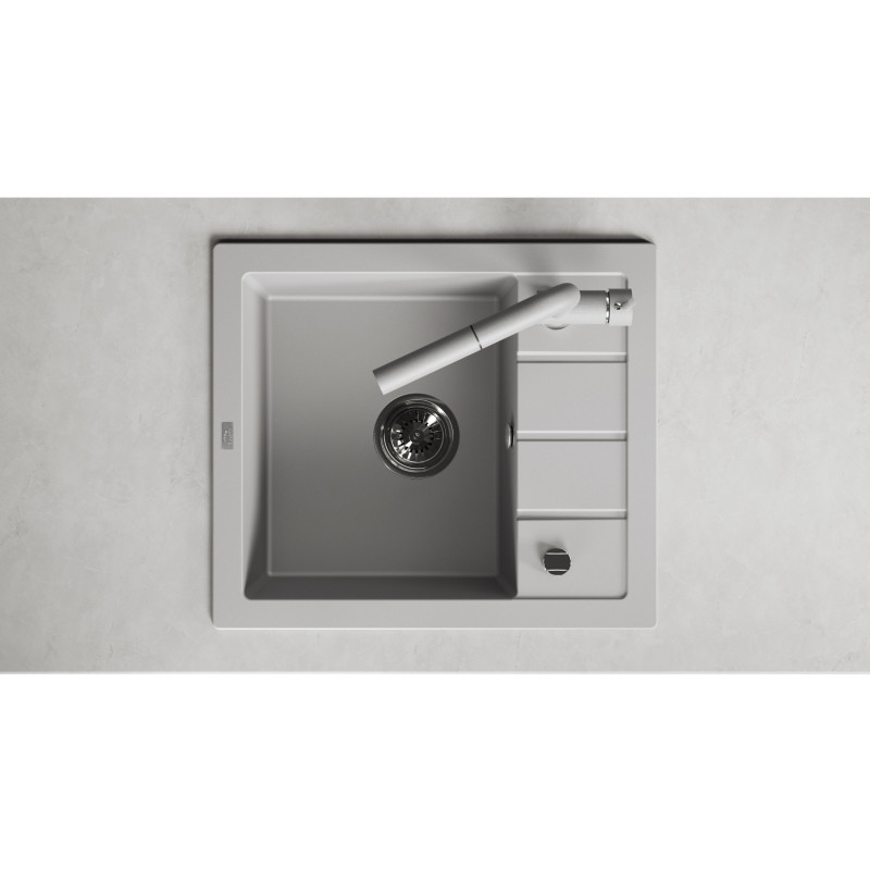 Zlewozmywak Granitowy 1-komorowy ociekacz 50x57cm syfon Laveo TRZYNASTKA Szary Zlewozmywak Granitowy 1-komorowy ociekacz 50x57cm syfon Laveo TRZYNASTKA Szary