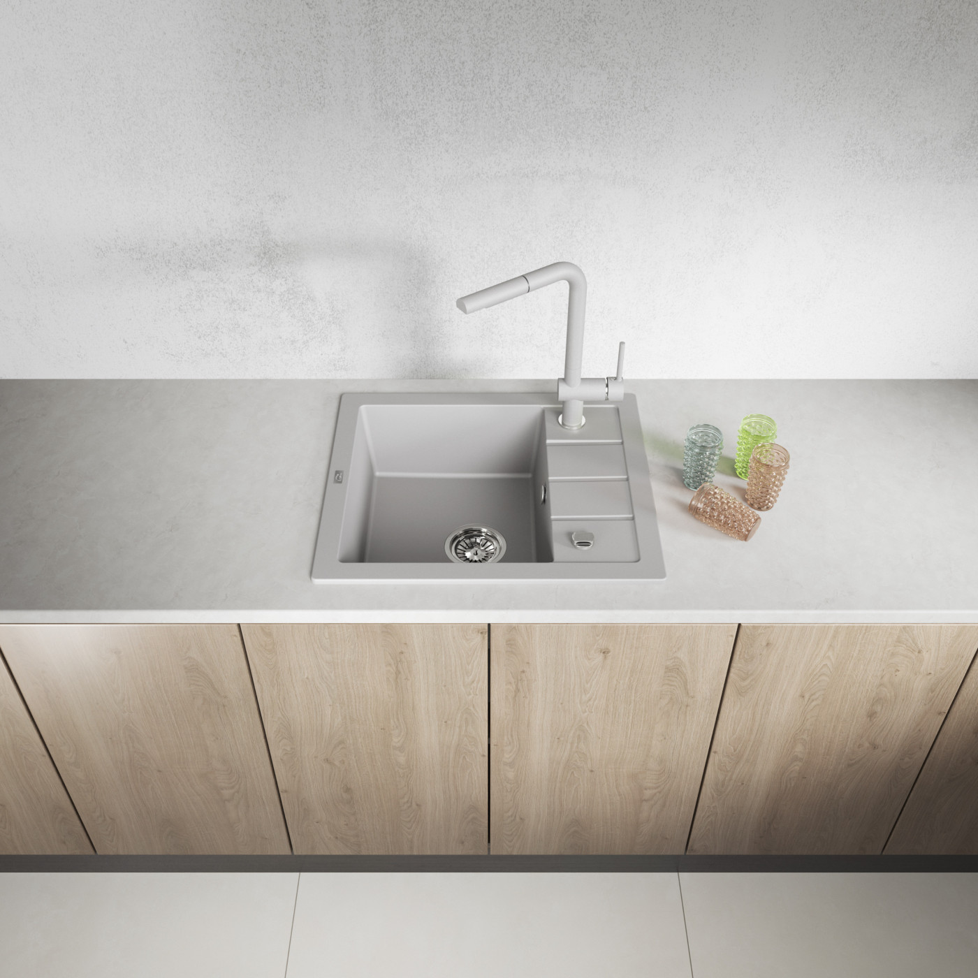 Zlewozmywak Granitowy 1-komorowy ociekacz 50x57cm syfon Laveo TRZYNASTKA Szary Zlewozmywak Granitowy 1-komorowy ociekacz 50x57cm syfon Laveo TRZYNASTKA Szary