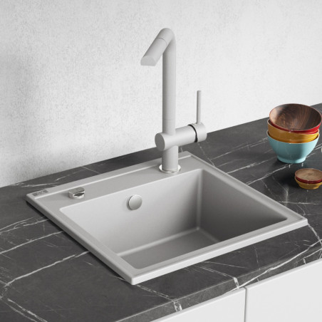 Zlewozmywak Granitowy 1 komorowy 44x44cm z syfonem Szary TRZYNASTKA Laveo