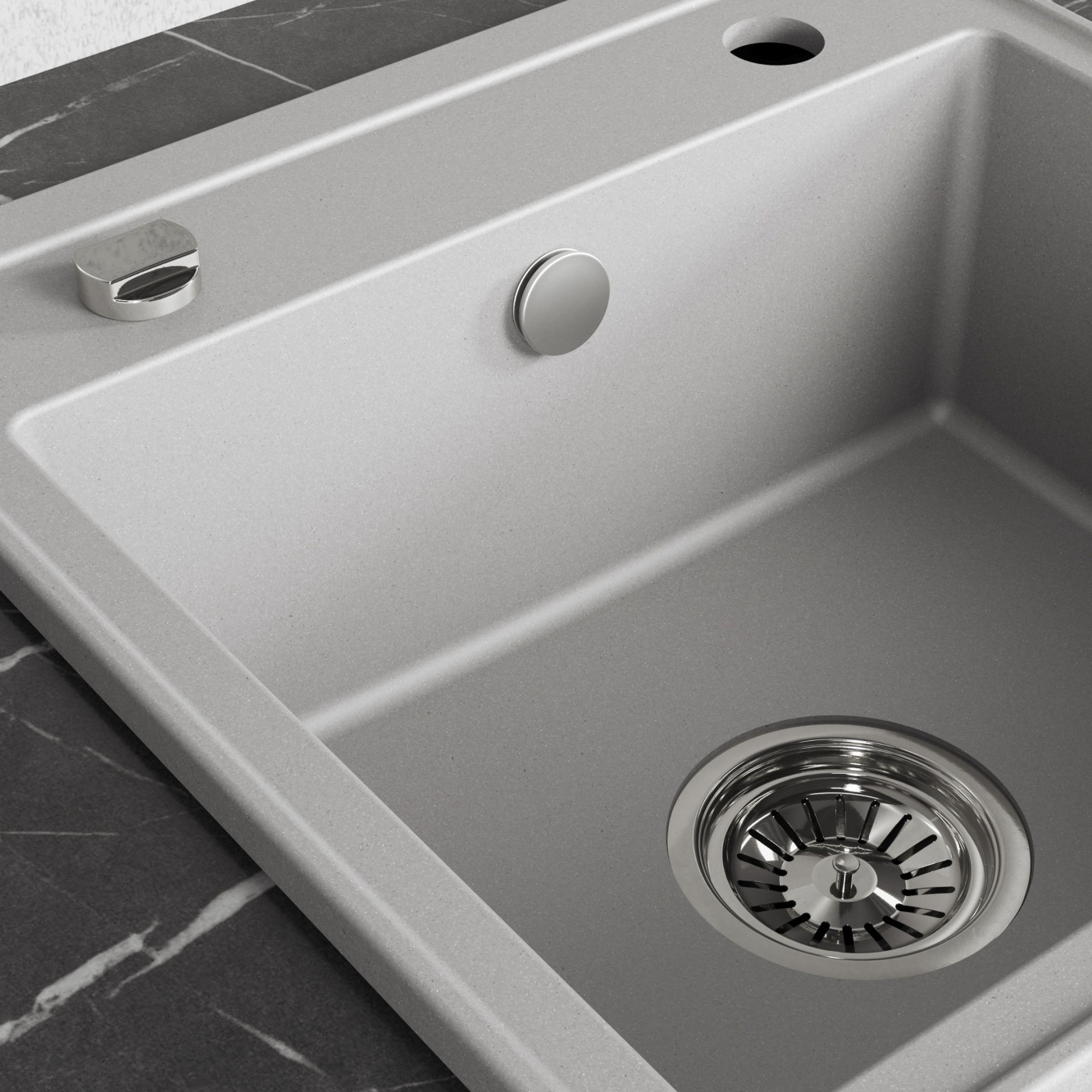 Zlewozmywak Granitowy 1 komorowy 44x44cm z syfonem Szary TRZYNASTKA Laveo Zlewozmywak Granitowy 1 komorowy 44x44cm z syfonem Szary TRZYNASTKA Laveo