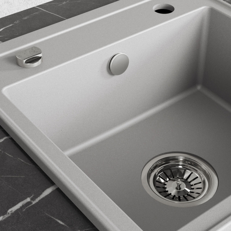 Zlewozmywak Granitowy 1 komorowy 44x44cm z syfonem Szary TRZYNASTKA Laveo Zlewozmywak Granitowy 1 komorowy 44x44cm z syfonem Szary TRZYNASTKA Laveo