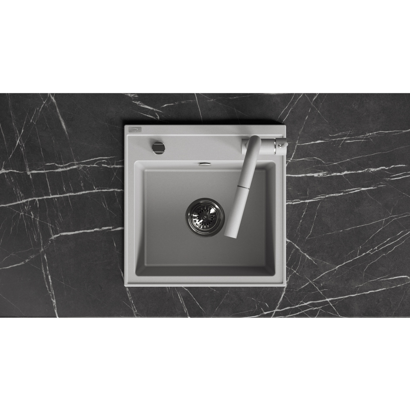 Zlewozmywak Granitowy 1 komorowy 44x44cm z syfonem Szary TRZYNASTKA Laveo Zlewozmywak Granitowy 1 komorowy 44x44cm z syfonem Szary TRZYNASTKA Laveo
