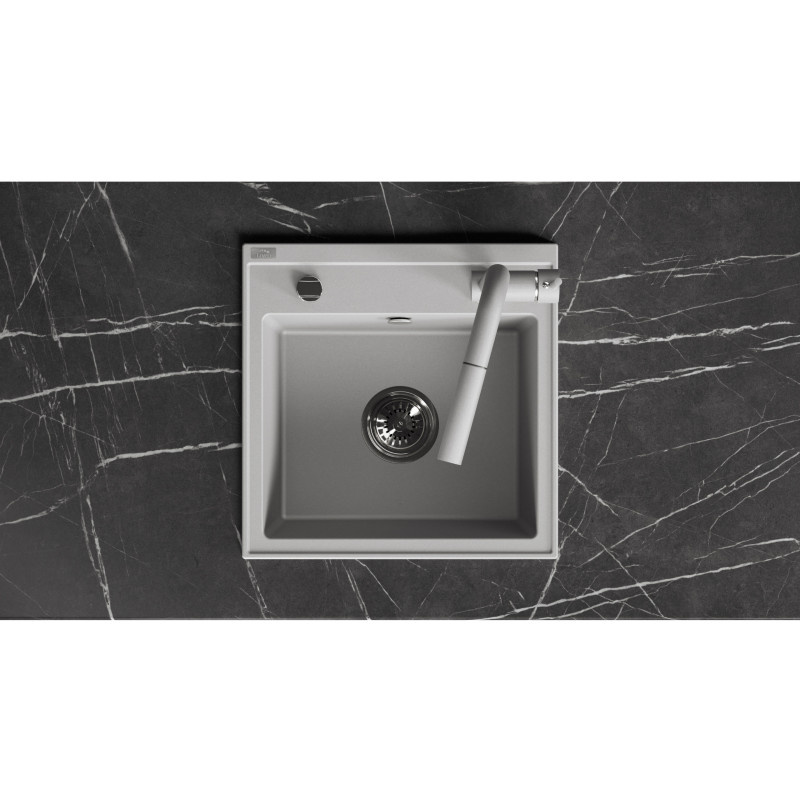 Zlewozmywak Granitowy 1 komorowy 44x44cm z syfonem Szary TRZYNASTKA Laveo Zlewozmywak Granitowy 1 komorowy 44x44cm z syfonem Szary TRZYNASTKA Laveo