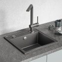 Zlewozmywak Granitowy 1 komorowy 44x44cm z syfonem Czarny TRZYNASTKA Laveo Zlewozmywak Granitowy 1 komorowy 44x44cm z syfonem Czarny TRZYNASTKA Laveo