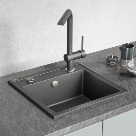 Zlewozmywak Granitowy 1 komorowy 44x44cm z syfonem Czarny TRZYNASTKA Laveo