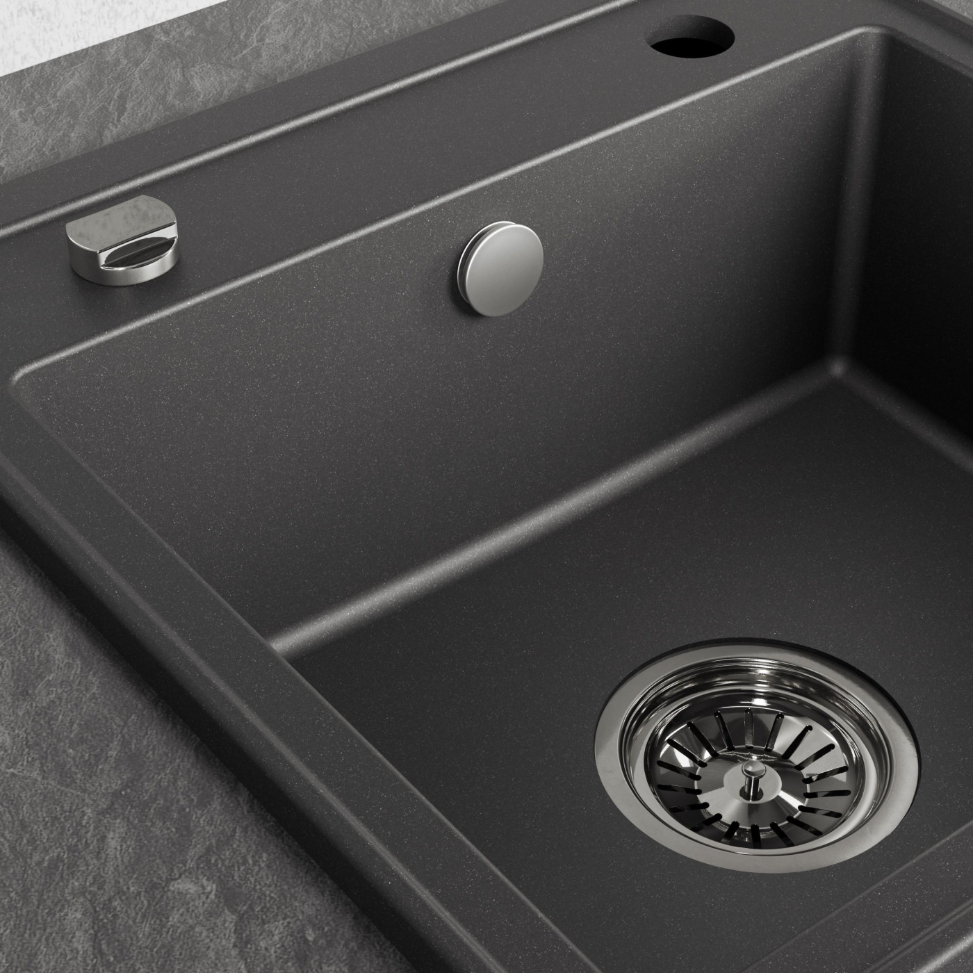 Zlewozmywak Granitowy 1 komorowy 44x44cm z syfonem Czarny TRZYNASTKA Laveo Zlewozmywak Granitowy 1 komorowy 44x44cm z syfonem Czarny TRZYNASTKA Laveo