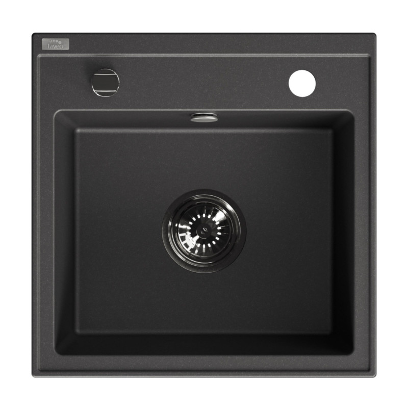 Zlewozmywak Granitowy 1 komorowy 44x44cm z syfonem Czarny TRZYNASTKA Laveo Zlewozmywak Granitowy 1 komorowy 44x44cm z syfonem Czarny TRZYNASTKA Laveo