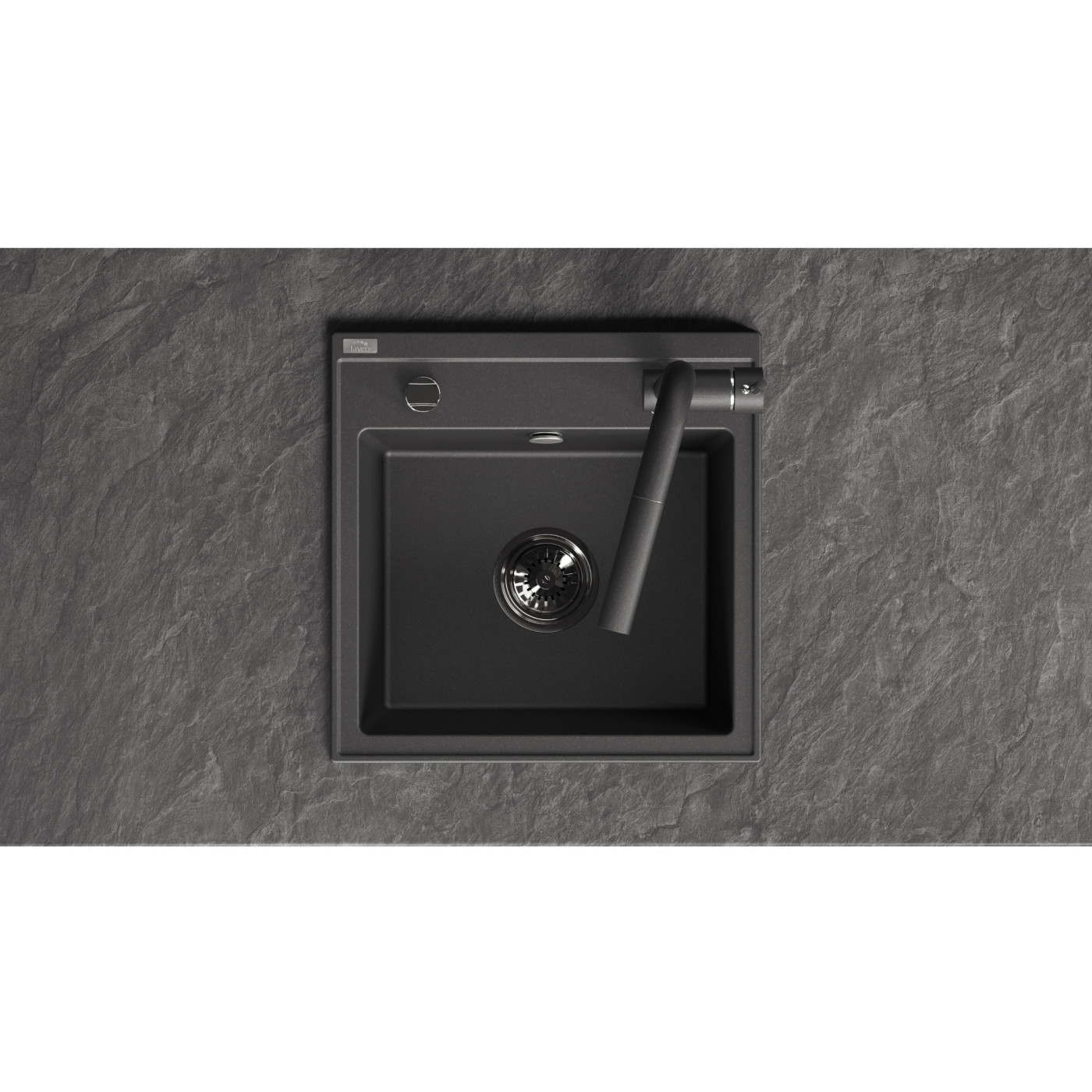 Zlewozmywak Granitowy 1 komorowy 44x44cm z syfonem Czarny TRZYNASTKA Laveo Zlewozmywak Granitowy 1 komorowy 44x44cm z syfonem Czarny TRZYNASTKA Laveo