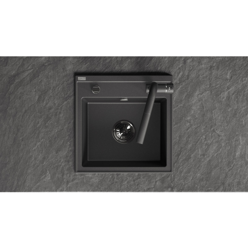 Zlewozmywak Granitowy 1 komorowy 44x44cm z syfonem Czarny TRZYNASTKA Laveo Zlewozmywak Granitowy 1 komorowy 44x44cm z syfonem Czarny TRZYNASTKA Laveo