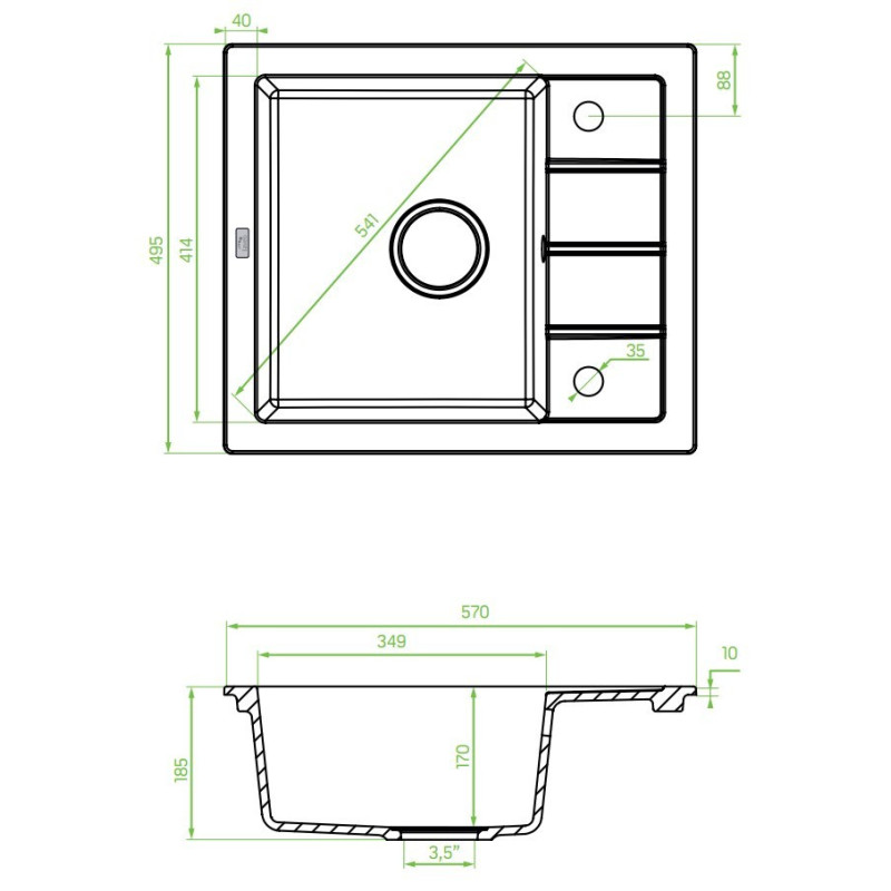 Zlewozmywak Granitowy 1-komorowy ociekacz 50x57cm syfon Laveo TRZYNASTKA Beżowy Zlewozmywak Granitowy 1-komorowy ociekacz 50x57cm syfon Laveo TRZYNASTKA Beżowy
