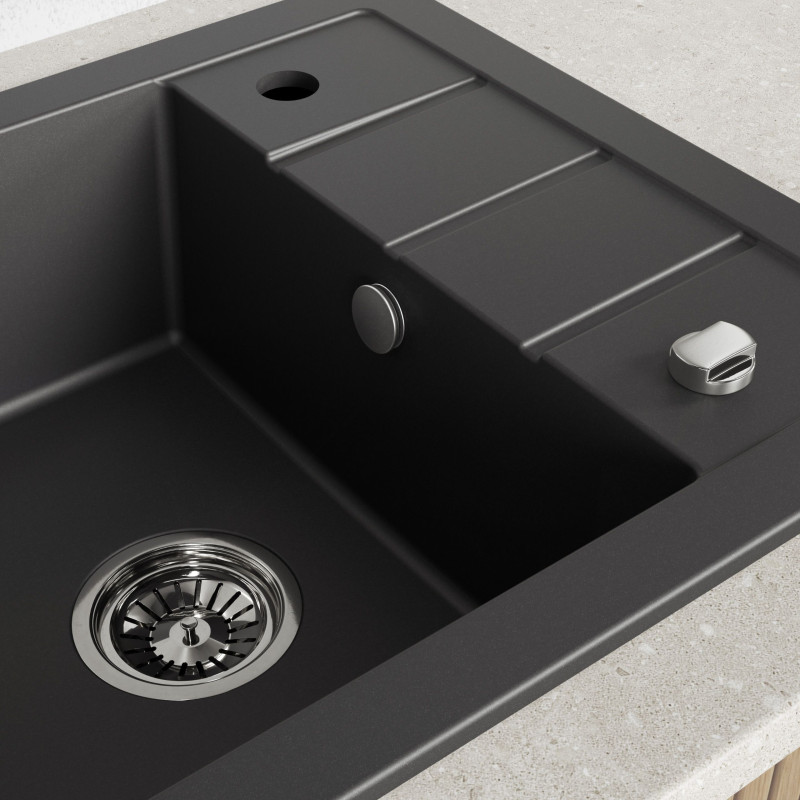 Zlewozmywak Granitowy 1-komorowy ociekacz 50x57cm syfon Laveo TRZYNASTKA Beżowy Zlewozmywak Granitowy 1-komorowy ociekacz 50x57cm syfon Laveo TRZYNASTKA Beżowy