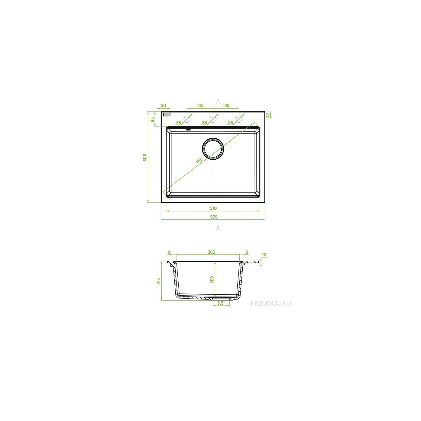 Zlewozmywak Jednokomorowy Granitowy Beżowy TAU Zlewozmywak Jednokomorowy Granitowy Beżowy TAU