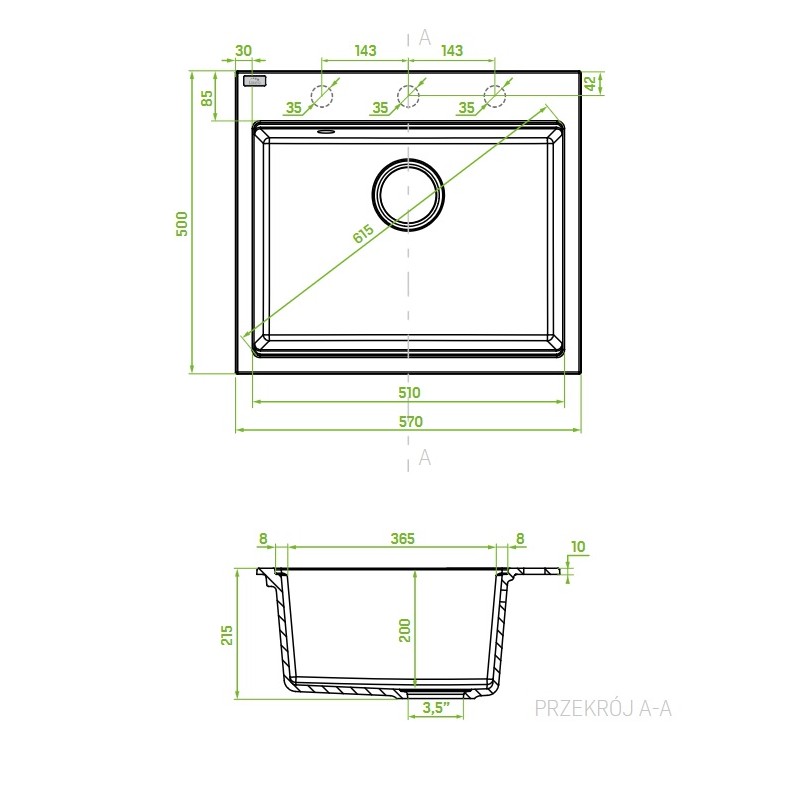 Zlewozmywak Jednokomorowy Granitowy Beżowy TAU Zlewozmywak Jednokomorowy Granitowy Beżowy TAU