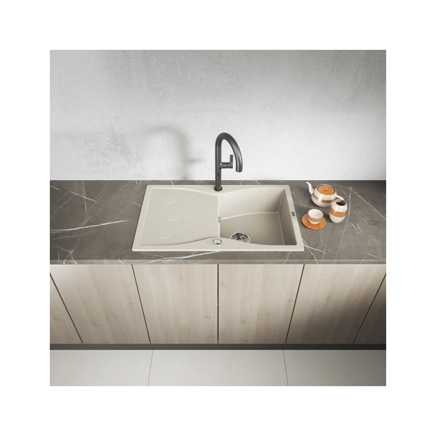 Zlew Zlewozmywak Granitowy Beżowy z Ociekaczem Laveo Molokin Wpuszczany