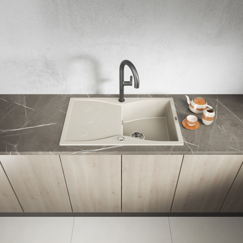 Zlew Zlewozmywak Granitowy Beżowy z Ociekaczem Laveo Molokin Wpuszczany