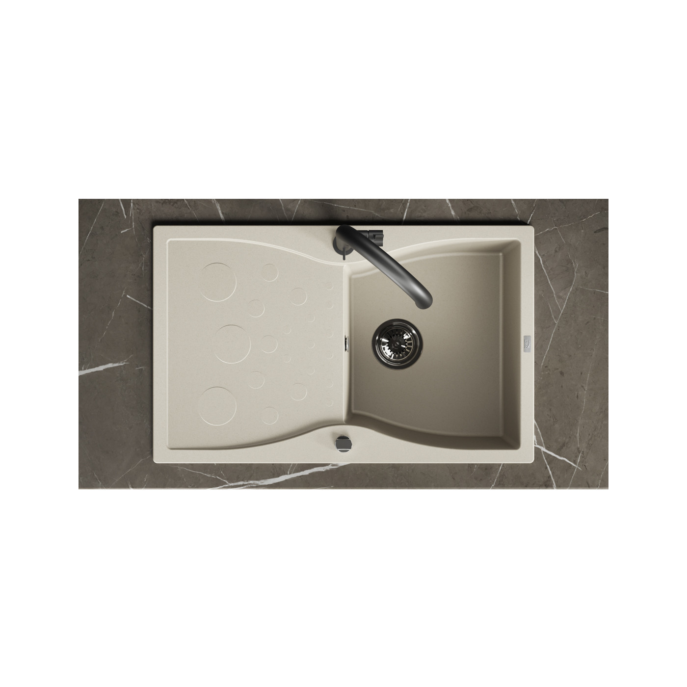 Zlew Zlewozmywak Granitowy Beżowy z Ociekaczem Laveo Molokin Wpuszczany