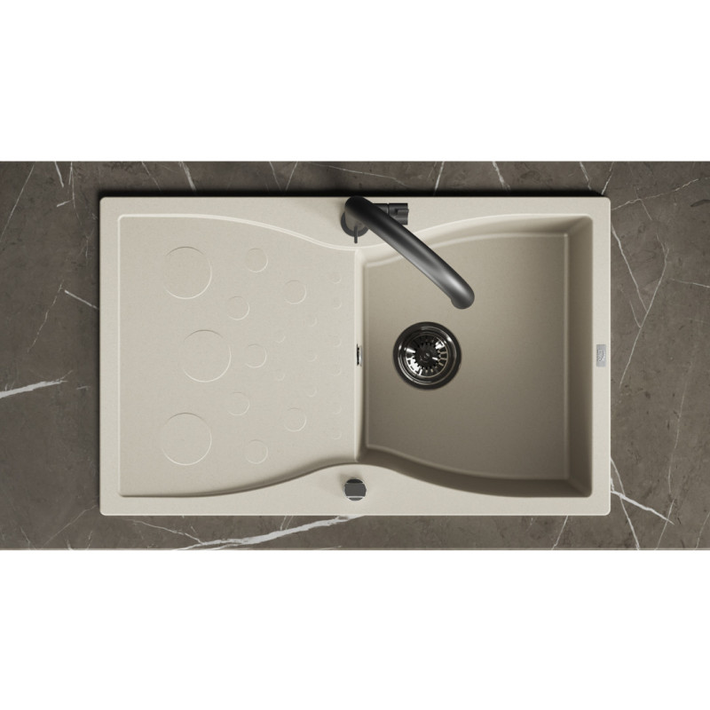 Zlew Zlewozmywak Granitowy Beżowy z Ociekaczem Laveo Molokin Wpuszczany