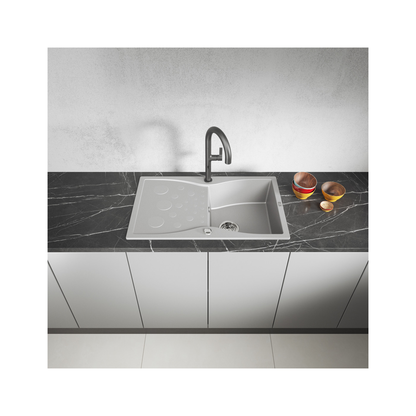 Zlew Zlewozmywak Granitowy Jednokomorowy z ociekaczem 50x80cm syfon Szary MOLOKIN Laveo Zlew Zlewozmywak Granitowy Jednokomorowy z ociekaczem 50x80cm syfon Szary MOLOKIN Laveo