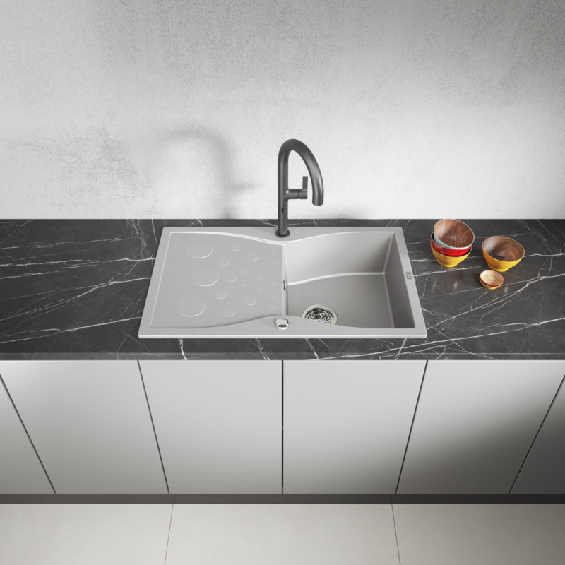 Zlew Zlewozmywak Granitowy Jednokomorowy z ociekaczem 50x80cm syfon Szary MOLOKIN Laveo Zlew Zlewozmywak Granitowy Jednokomorowy z ociekaczem 50x80cm syfon Szary MOLOKIN Laveo