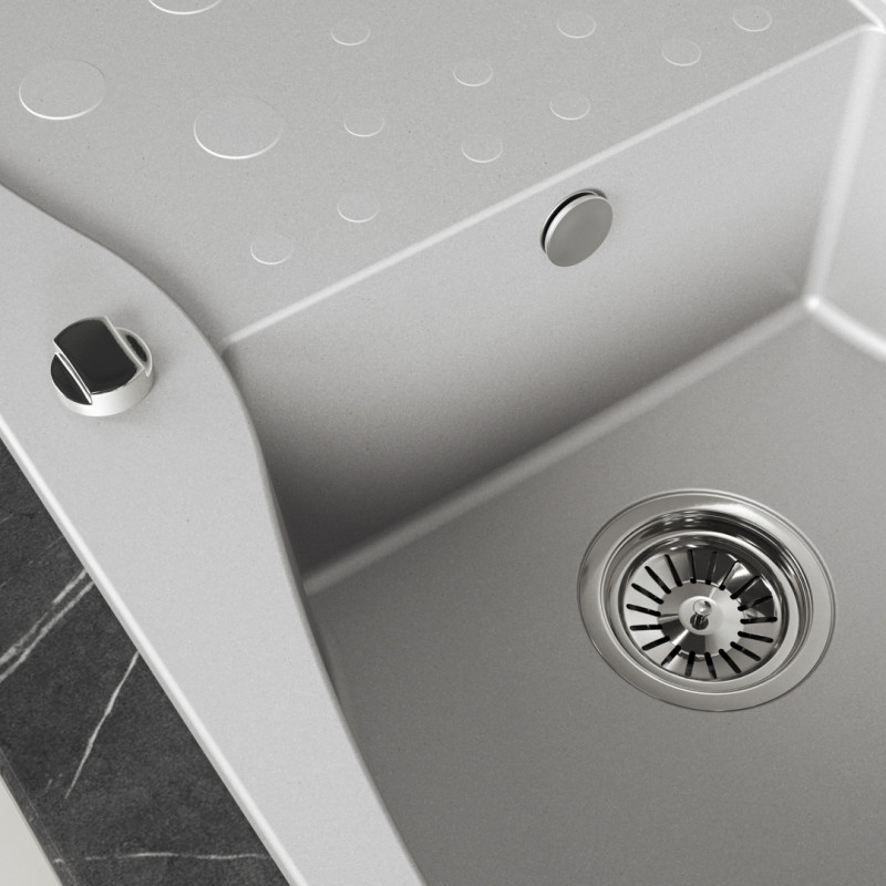 Zlew Zlewozmywak Granitowy Jednokomorowy z ociekaczem 50x80cm syfon Szary MOLOKIN Laveo Zlew Zlewozmywak Granitowy Jednokomorowy z ociekaczem 50x80cm syfon Szary MOLOKIN Laveo