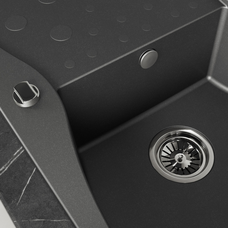 Zlewozmywak Granitowy 1 komorowy z ociekaczem 50x80cm syfon Czarny MOLOKIN Laveo Zlewozmywak Granitowy 1 komorowy z ociekaczem 50x80cm syfon Czarny MOLOKIN Laveo