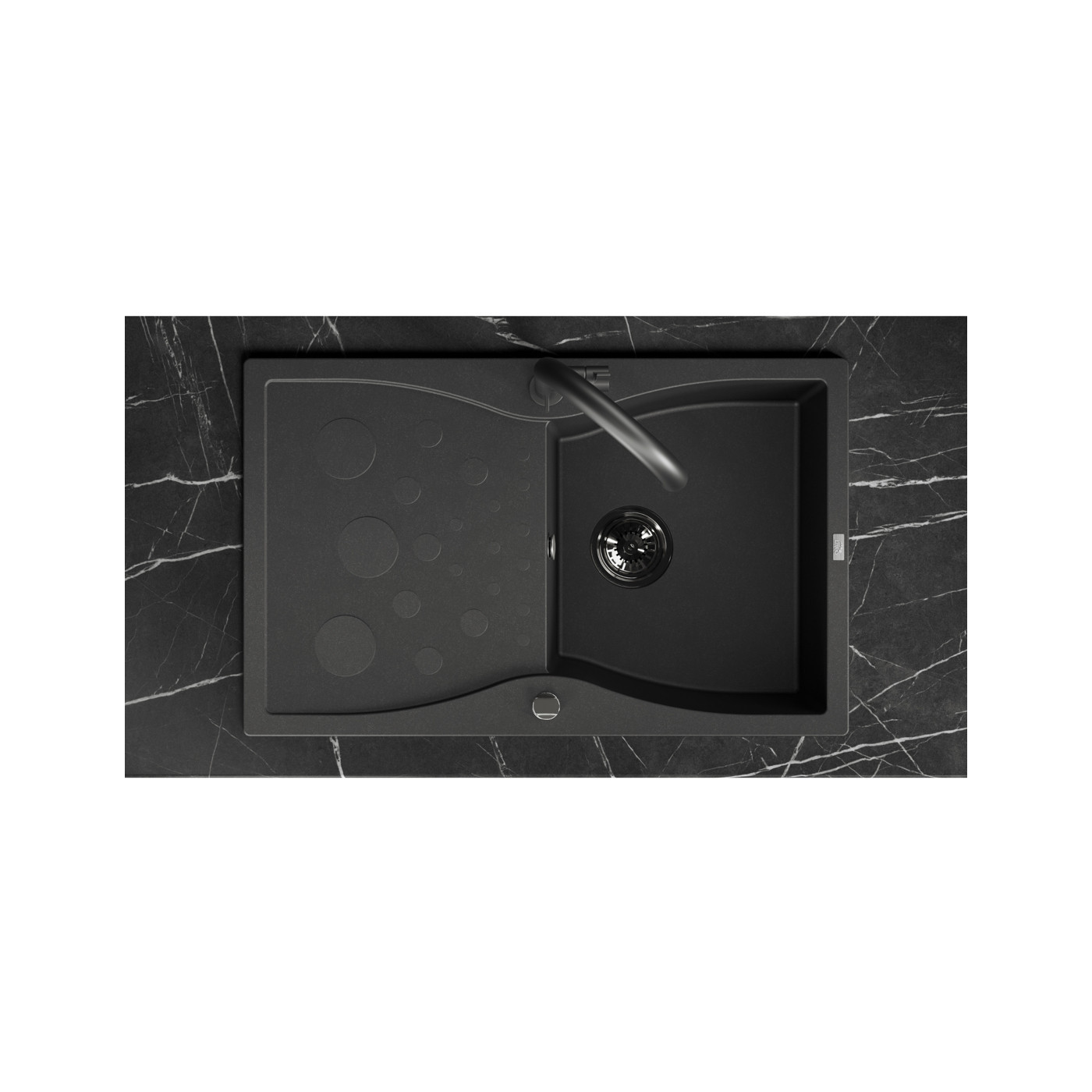 Zlewozmywak Granitowy 1 komorowy z ociekaczem 50x80cm syfon Czarny MOLOKIN Laveo Zlewozmywak Granitowy 1 komorowy z ociekaczem 50x80cm syfon Czarny MOLOKIN Laveo