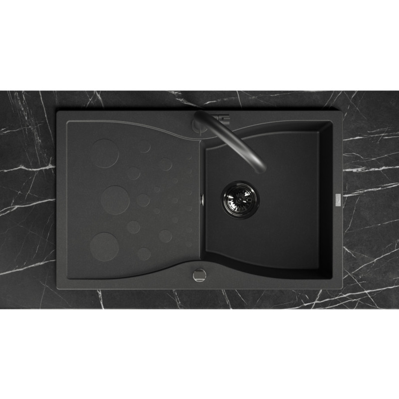 Zlewozmywak Granitowy 1 komorowy z ociekaczem 50x80cm syfon Czarny MOLOKIN Laveo Zlewozmywak Granitowy 1 komorowy z ociekaczem 50x80cm syfon Czarny MOLOKIN Laveo