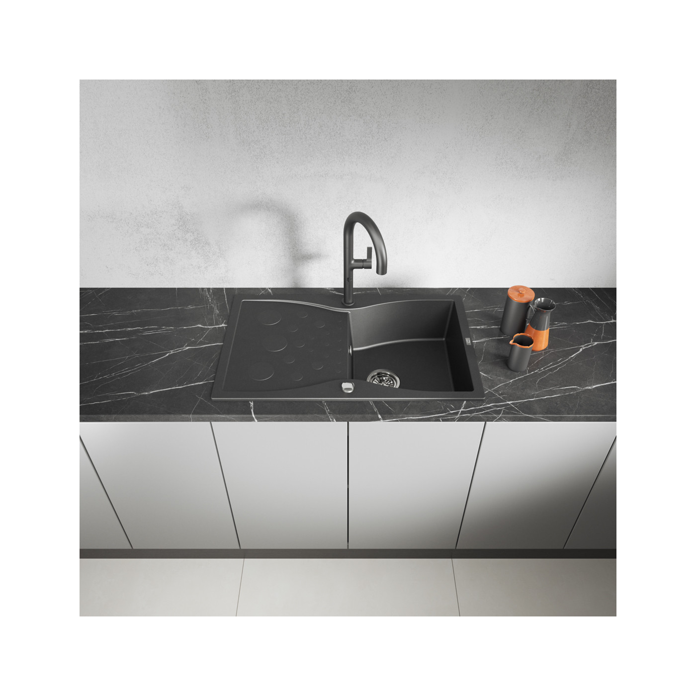 Zlewozmywak Granitowy 1 komorowy z ociekaczem 50x80cm syfon Czarny MOLOKIN Laveo Zlewozmywak Granitowy 1 komorowy z ociekaczem 50x80cm syfon Czarny MOLOKIN Laveo