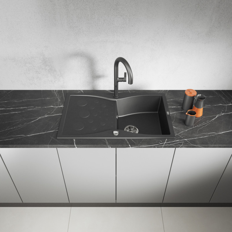 Zlewozmywak Granitowy 1 komorowy z ociekaczem 50x80cm syfon Czarny MOLOKIN Laveo Zlewozmywak Granitowy 1 komorowy z ociekaczem 50x80cm syfon Czarny MOLOKIN Laveo