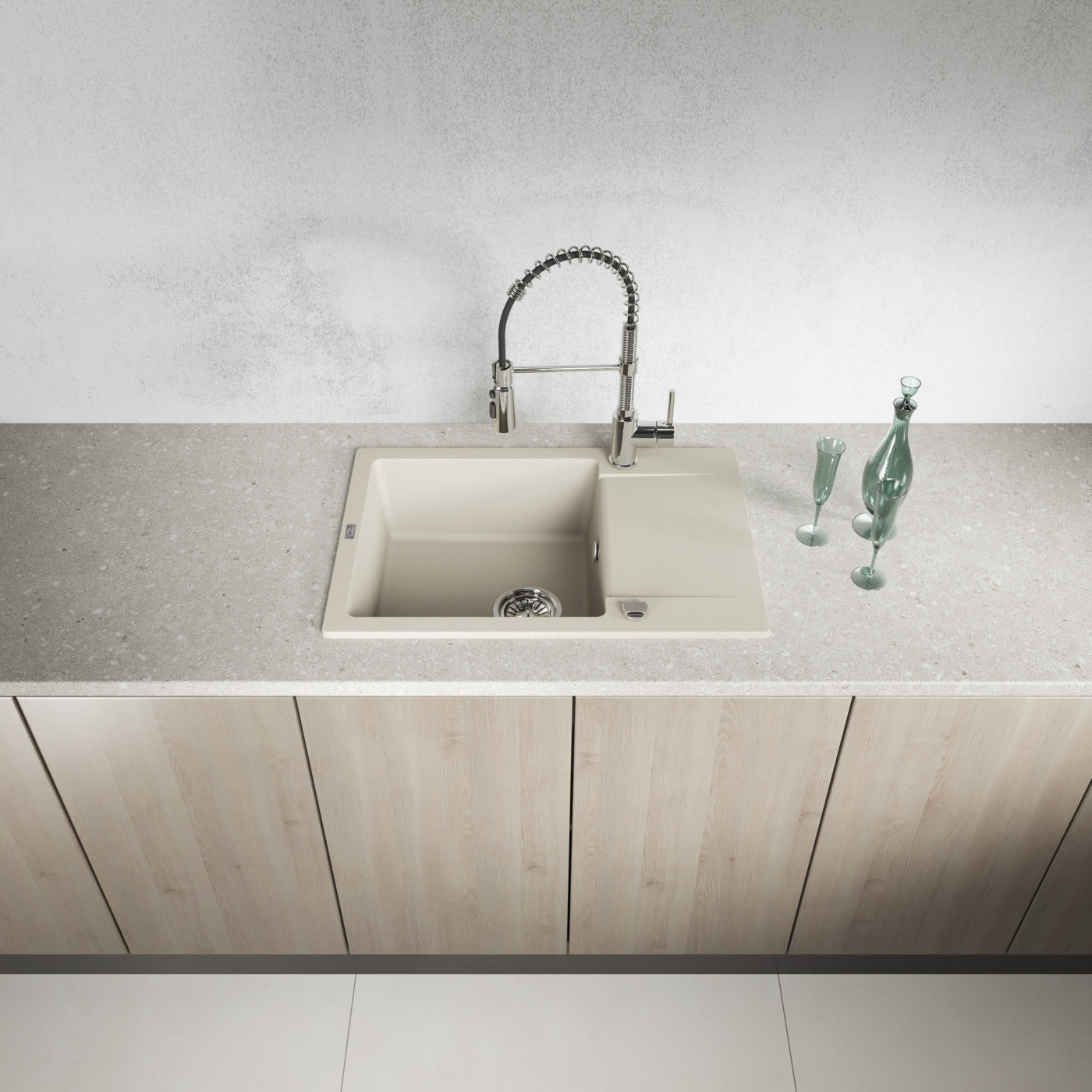 Zlewozmywak Granitowy Jednokomorowy Beżowy Zlewozmywak Granitowy Jednokomorowy Beżowy