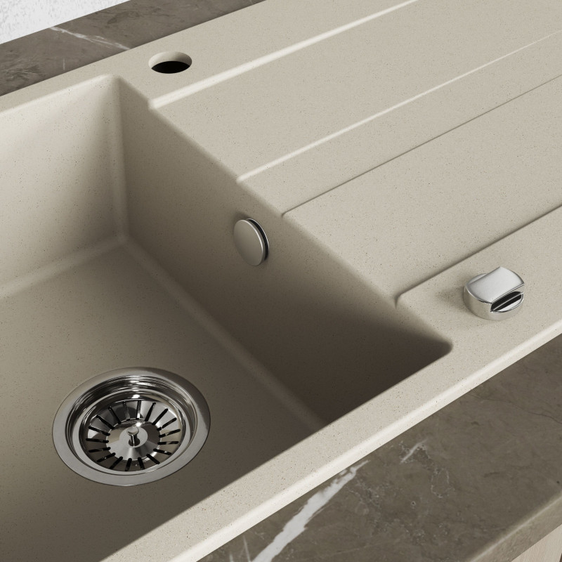 Zlewozmywak Zlew Granitowy Jednokomorowy Beżowy z Ociekaczem LAUT Zlewozmywak Zlew Granitowy Jednokomorowy Beżowy z Ociekaczem LAUT