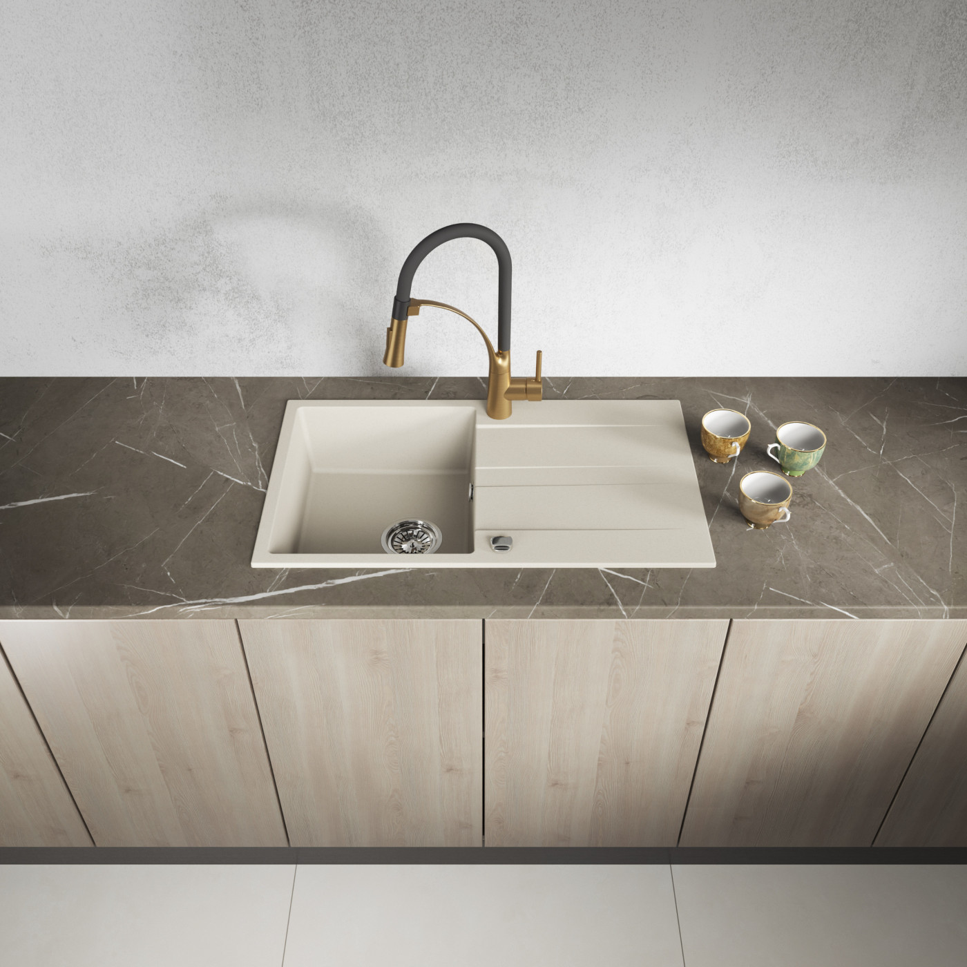 Zlewozmywak Zlew Granitowy Jednokomorowy Beżowy z Ociekaczem LAUT Zlewozmywak Zlew Granitowy Jednokomorowy Beżowy z Ociekaczem LAUT