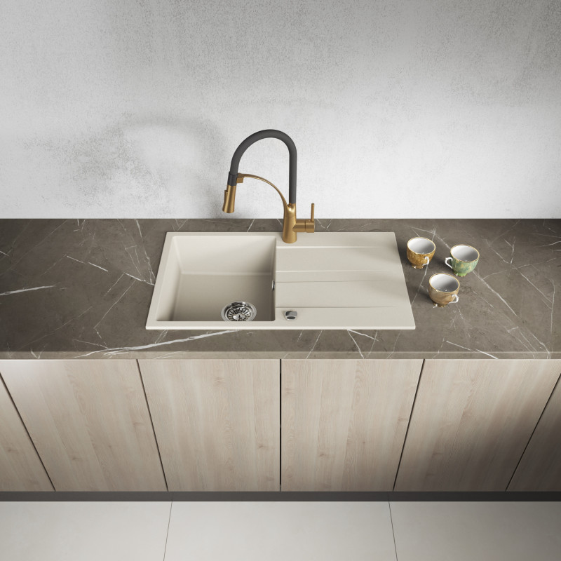 Zlewozmywak Zlew Granitowy Jednokomorowy Beżowy z Ociekaczem LAUT Zlewozmywak Zlew Granitowy Jednokomorowy Beżowy z Ociekaczem LAUT