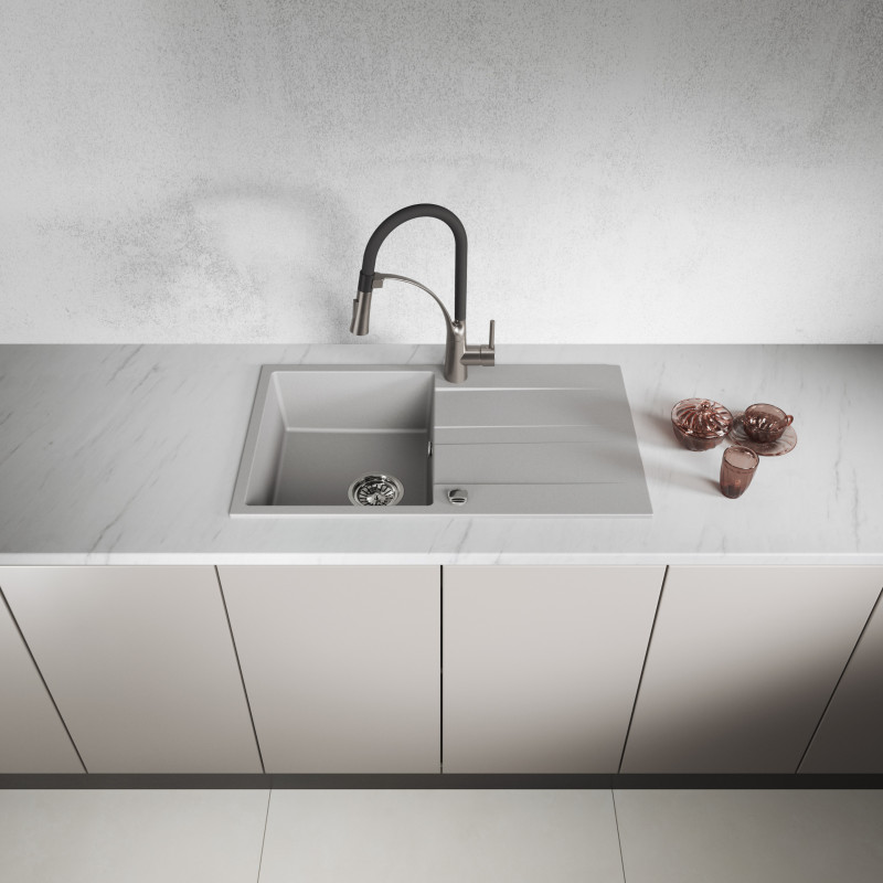 Zlewozmywak Zlew Granitowy Jednokomorowy Szary z Ociekaczem LAUT Zlewozmywak Zlew Granitowy Jednokomorowy Szary z Ociekaczem LAUT