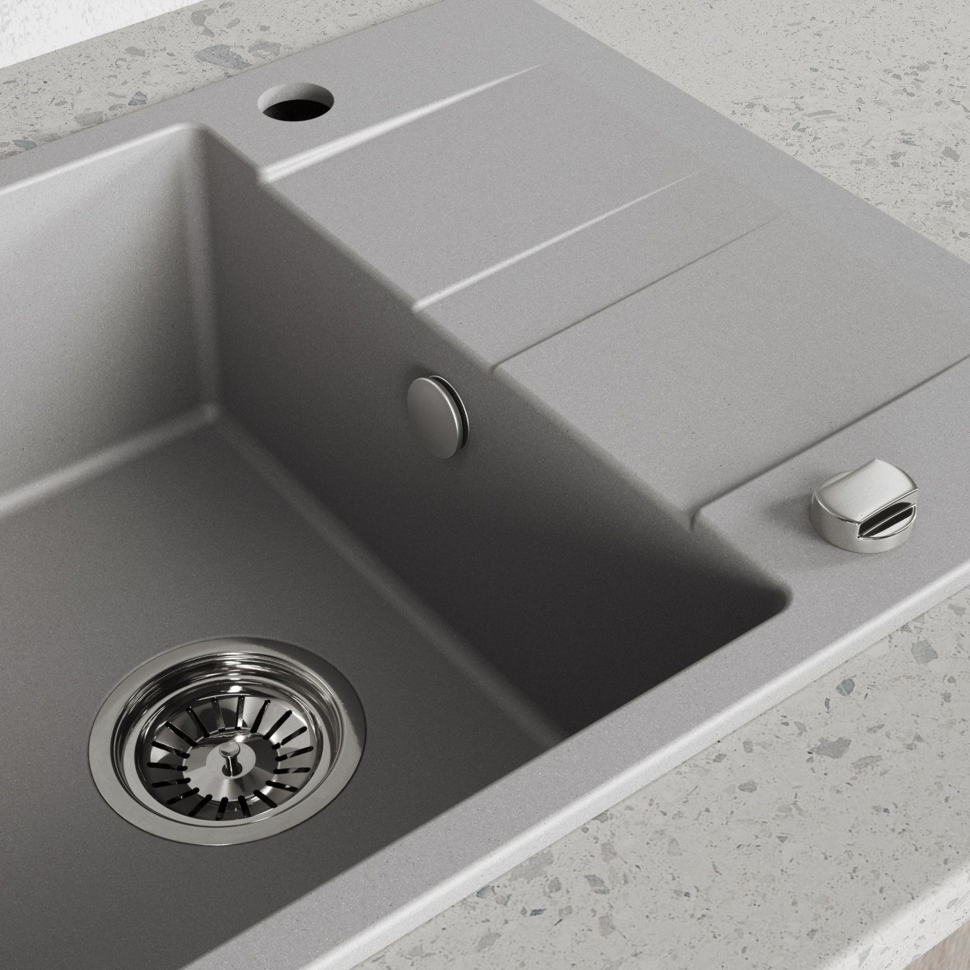 Zlew Zlewozmywak Jednokomorowy Granitowy Szary z Półociekaczem Zlew Zlewozmywak Jednokomorowy Granitowy Szary z Półociekaczem