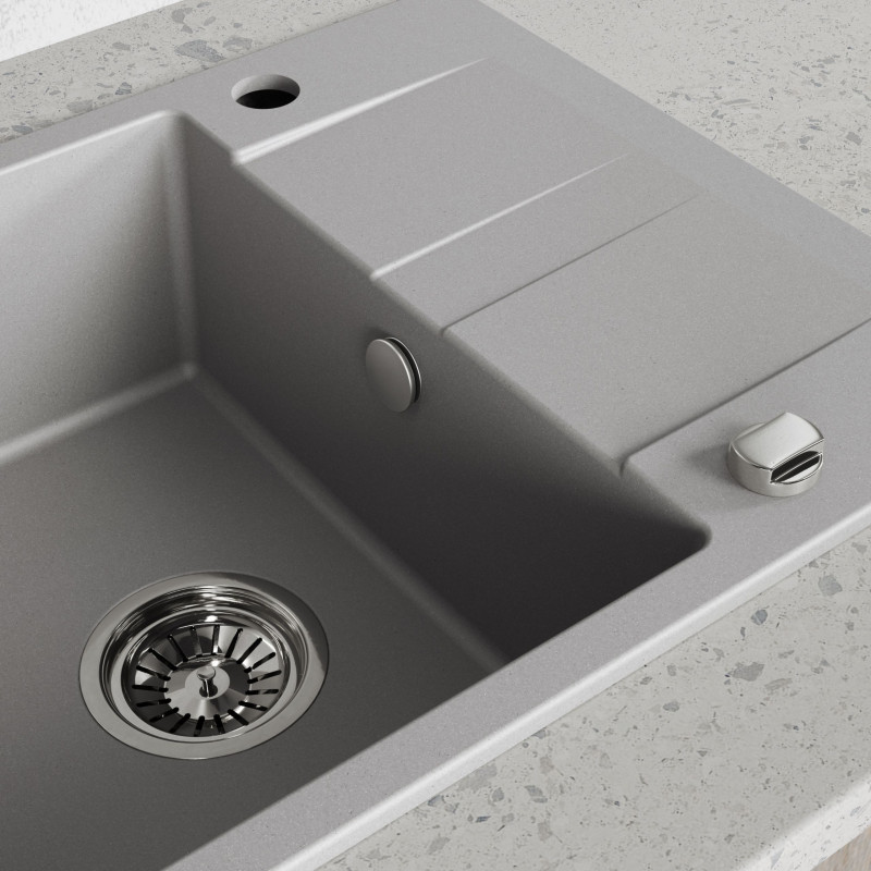 Zlew Zlewozmywak Jednokomorowy Granitowy Szary z Półociekaczem Zlew Zlewozmywak Jednokomorowy Granitowy Szary z Półociekaczem