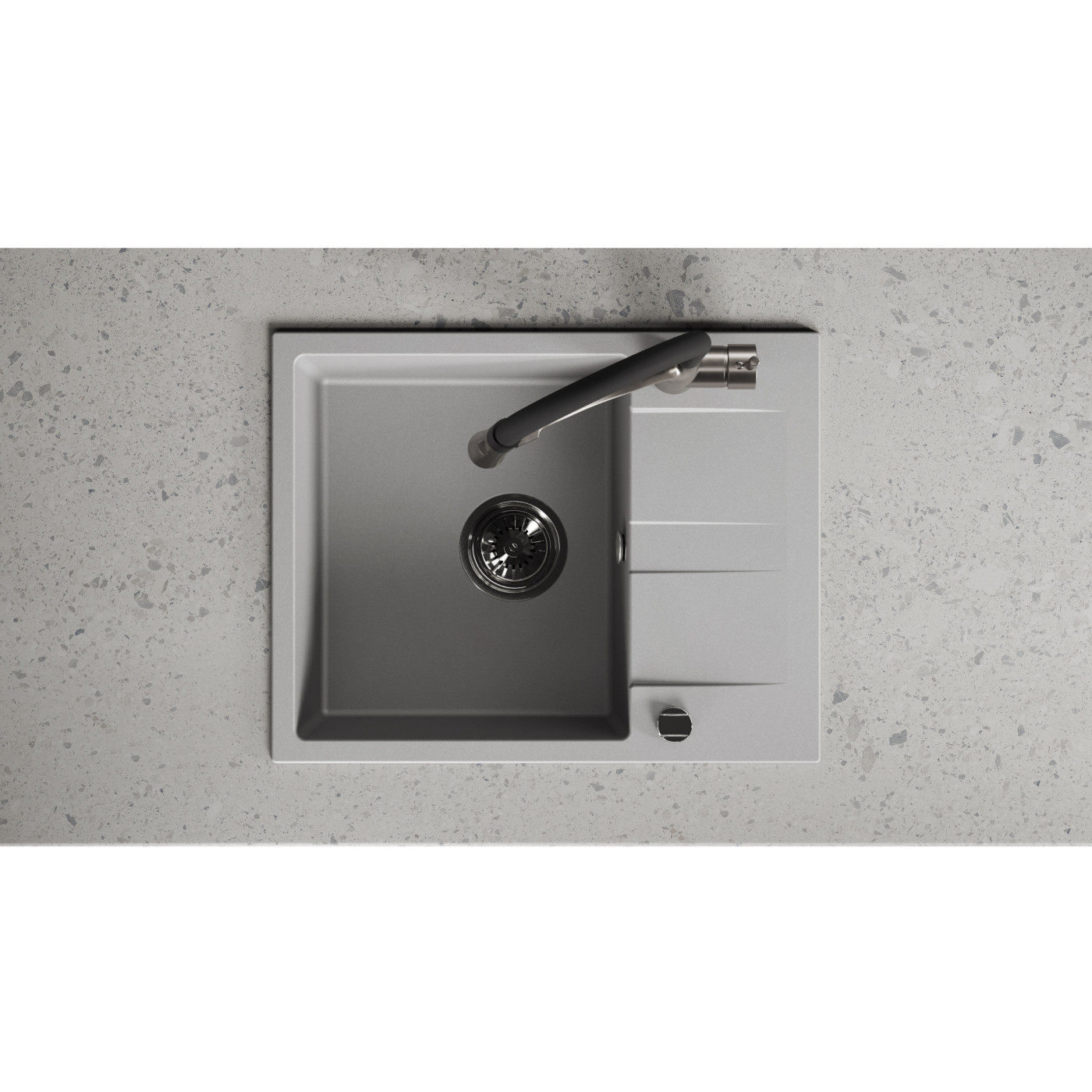 Zlew Zlewozmywak Jednokomorowy Granitowy Szary z Półociekaczem Zlew Zlewozmywak Jednokomorowy Granitowy Szary z Półociekaczem