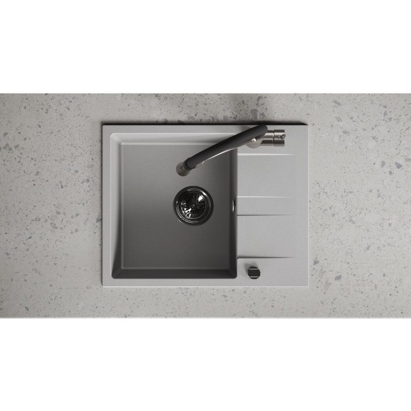 Zlew Zlewozmywak Jednokomorowy Granitowy Szary z Półociekaczem Zlew Zlewozmywak Jednokomorowy Granitowy Szary z Półociekaczem