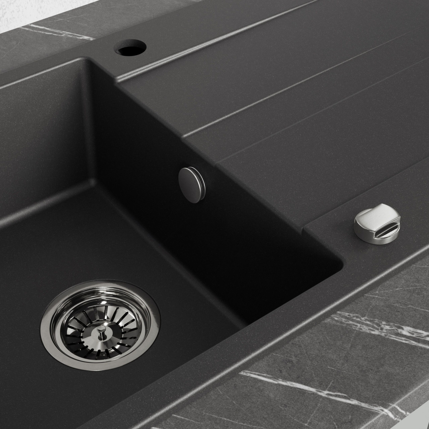 Zlew Zlewozmywak Jednokomorowy Granitowy Czarny z Ociekaczem Zlew Zlewozmywak Jednokomorowy Granitowy Czarny z Ociekaczem